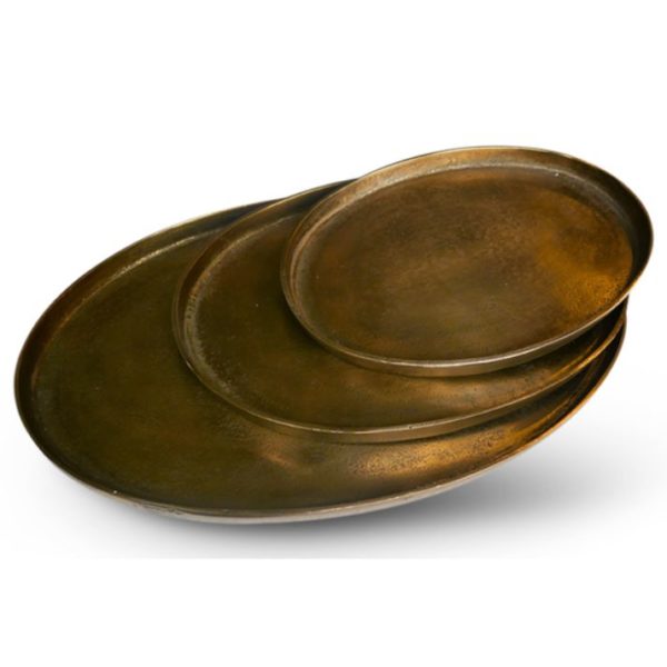 ANTIQUE BRASS OVAL PLATTERS – SET OF 3