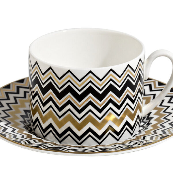 ZIG ZAG GOLD Tea Cup & Saucer SET OF 6