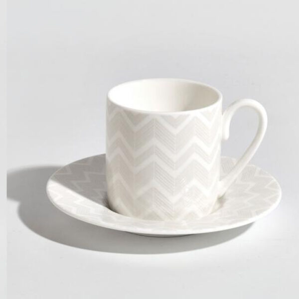 ZIG ZAG WHITE Coffee Cup & Saucer SET OF 6