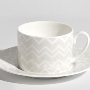 ZIG ZAG WHITE Tea Cup & Saucer SET OF 2