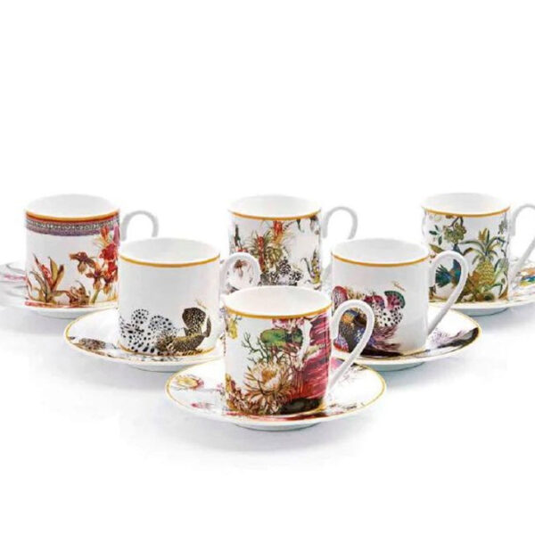 FLOWERS – COFFEE CUP AND SAUCER – SET OF 6