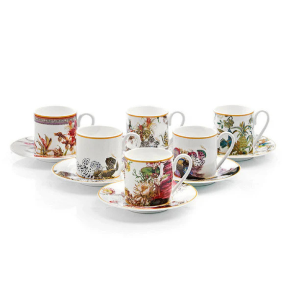 FLOWERS – COFFEE CUP AND SAUCER – SET OF 6