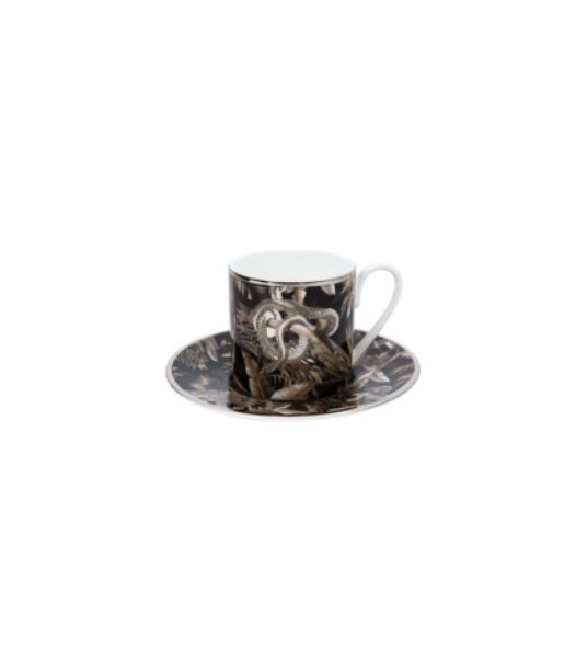 TROPICAL JUNGLE BLACK – COFFEE CUP AND SAUCER – SET OF 6