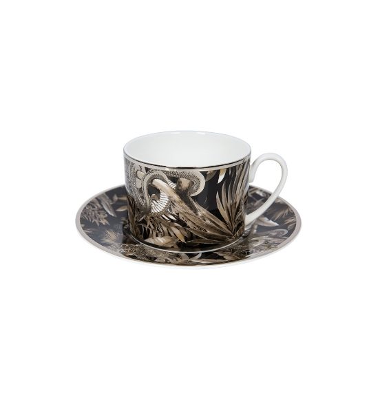 TROPICAL JUNGLE BLACK – TEA CUP AND SAUCER – SET OF 6