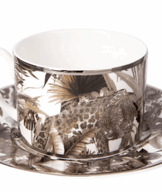 TROPICAL JUNGLE WHITE – TEA CUP AND SAUCER – SET OF 6