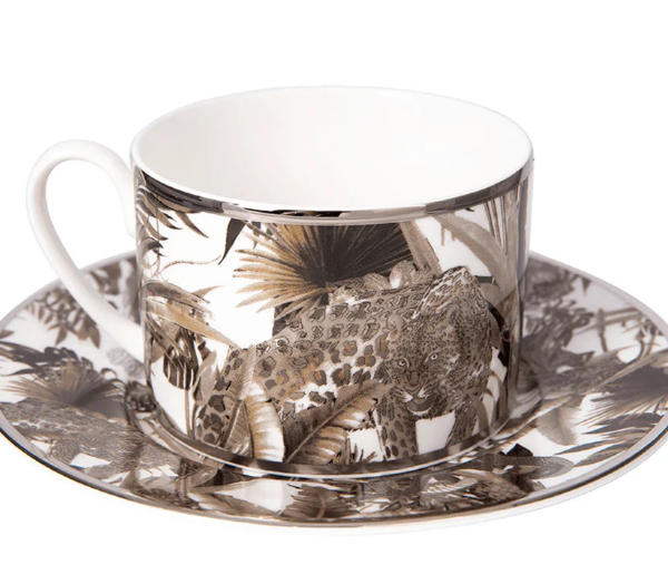 TROPICAL JUNGLE WHITE – TEA CUP AND SAUCER – SET OF 6